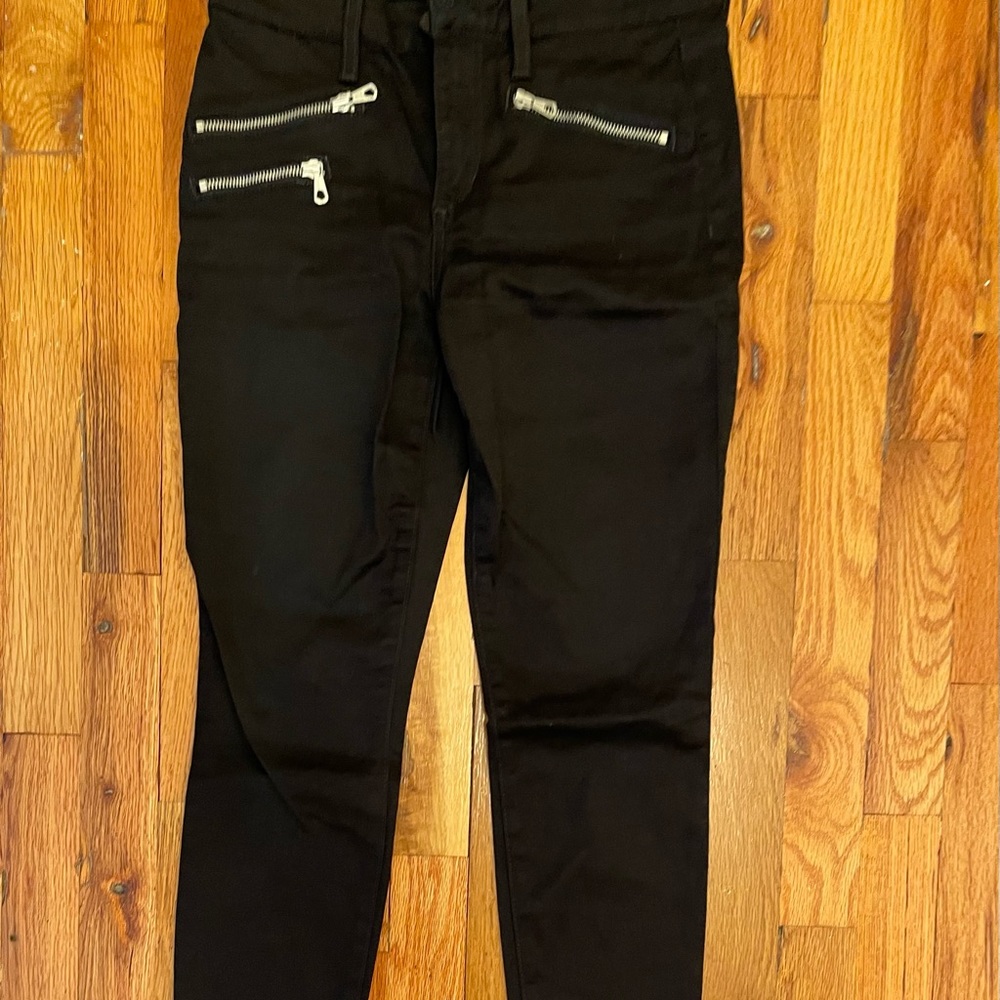 Joe’s Black Moto Skinny Jeans with Silver Zipper Hardware